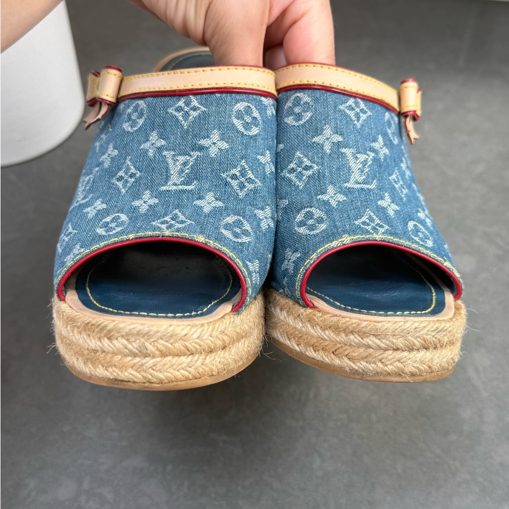 Louis Vuitton Blue and Tan Wedges - Picture 5 of 13